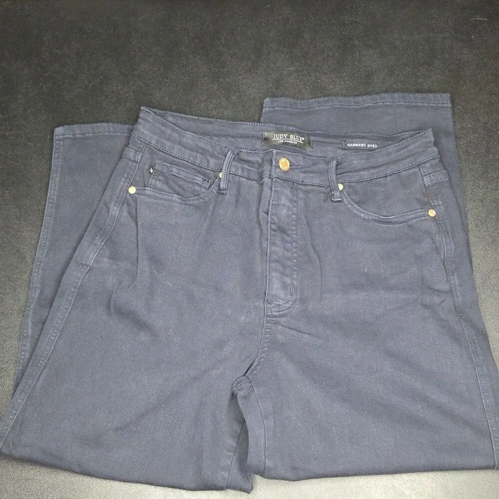 Judy Blue JB88807  Wide Leg  Jeans Women's 13/31 Black Garment Dyed Cropped